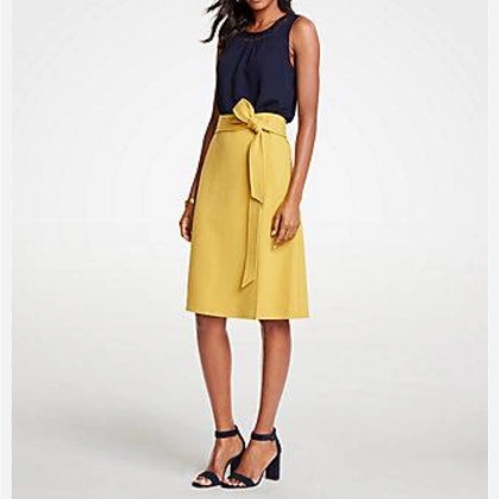 Ann Taylor Mustard Tie Waist Midi Skirt